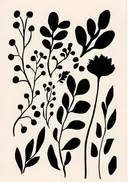 Zwarte silhouet botanie II, grafisch schilderij van zwarte plantensilhouetten