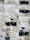 Zwarte vogelsilhouetten op abstracte textuurwand