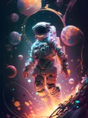 Astronaut zweeft tussen planeten in de ruimte