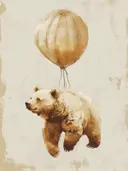 Beer zwevend aan een ballon in sepia tinten