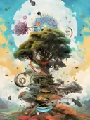 Zwevende boomwereld, botanisch schilderij