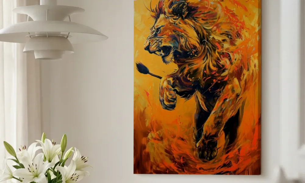 Canvas schilderij uit de collectie katachtigen aan de muur