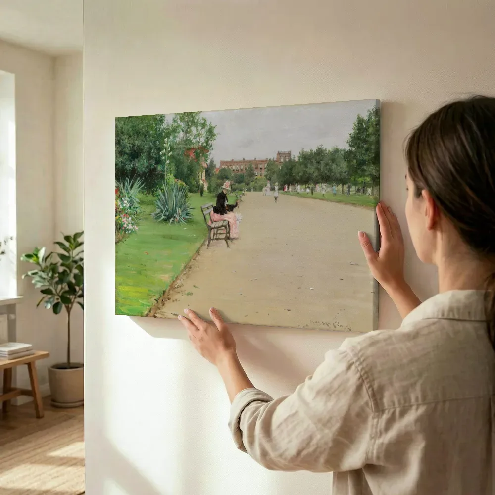 Sfeerimpressie: Een stadspark van William Merritt Chase terwijl het wordt opgehangen