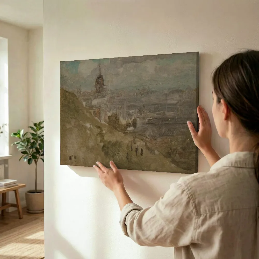 Sfeerimpressie: Een koepel in de verte van James McNeill Whistler terwijl het wordt opgehangen