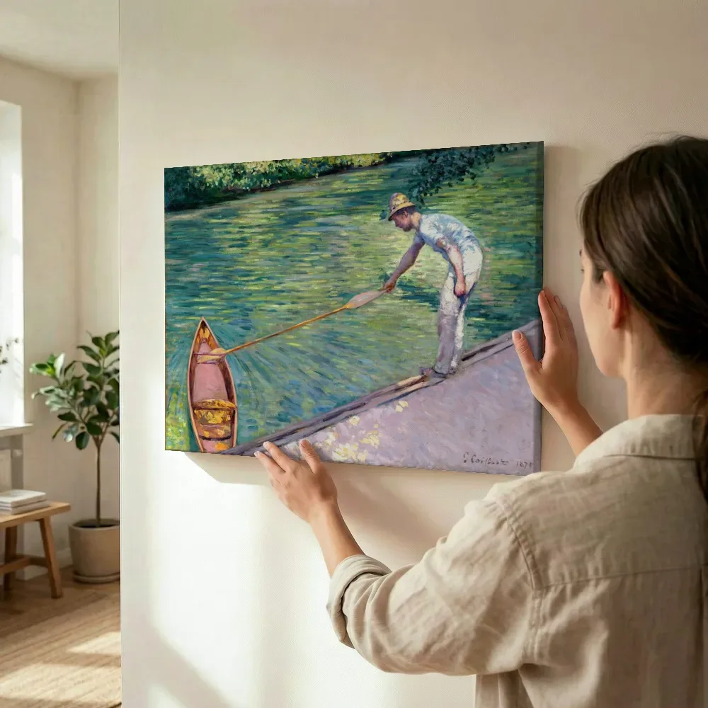 Sfeerimpressie: A Man Docking His Skiff VMFA van Gustave Caillebotte terwijl het wordt opgehangen