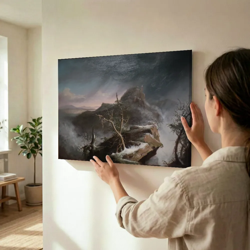 Sfeerimpressie: Een sneeuwbui van Thomas Cole terwijl het wordt opgehangen