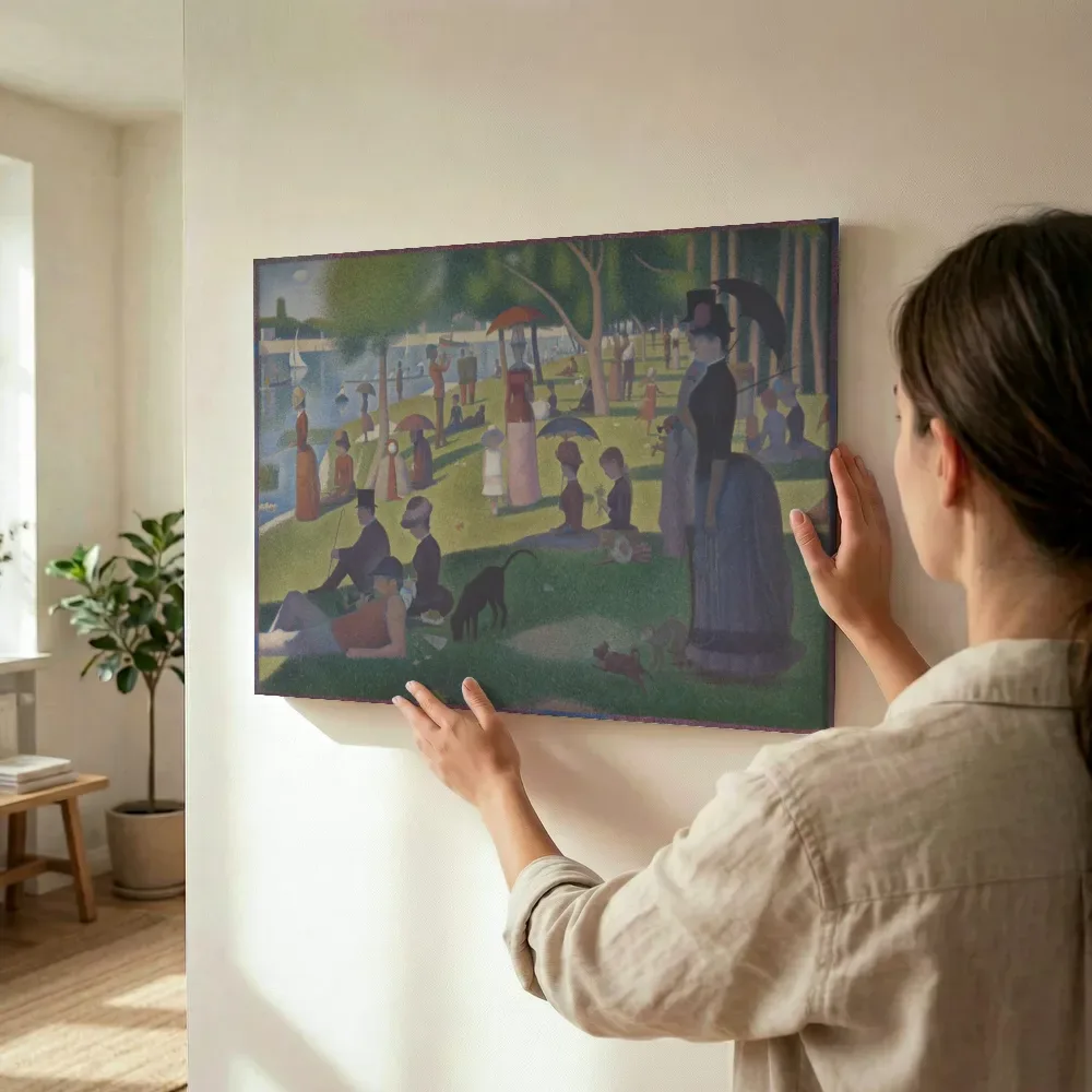 Sfeerimpressie: Een zondagmiddag op het eiland La Grande Jatte van Georges Seurat terwijl het wordt opgehangen