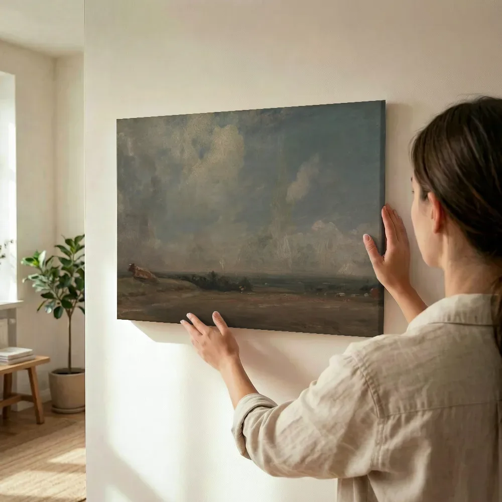 Sfeerimpressie: Gezicht vanaf Hampstead Heath van John Constable terwijl het wordt opgehangen