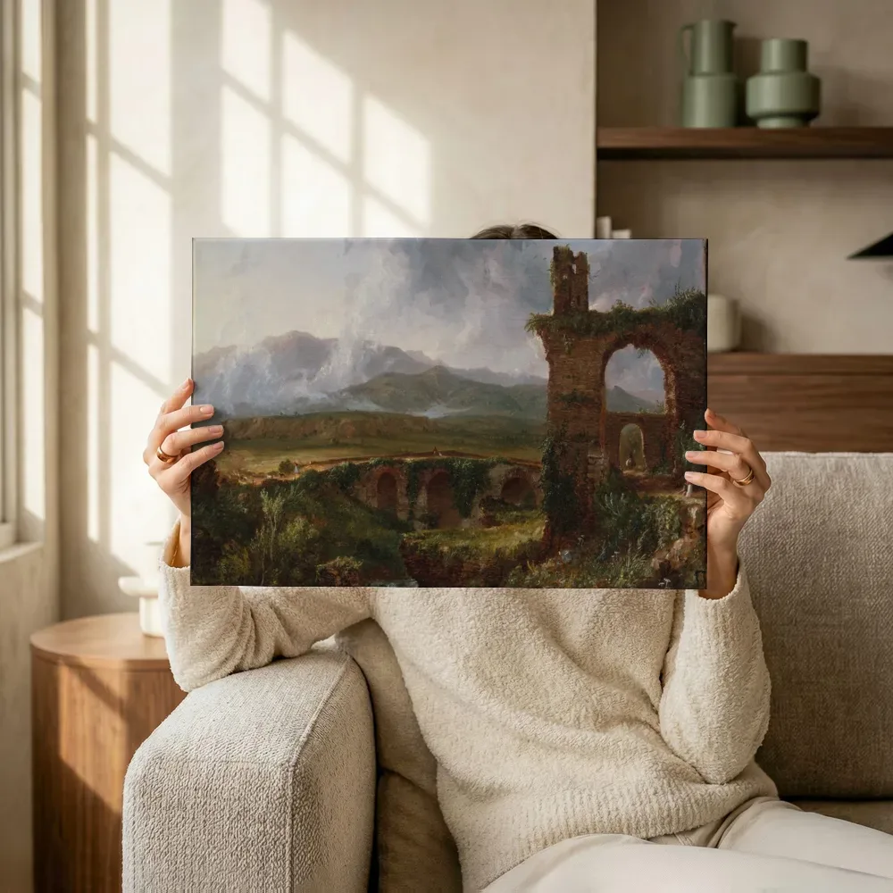 Sfeerimpressie: Gezicht bij Tivoli van Thomas Cole terwijl het omhoog wordt gehouden