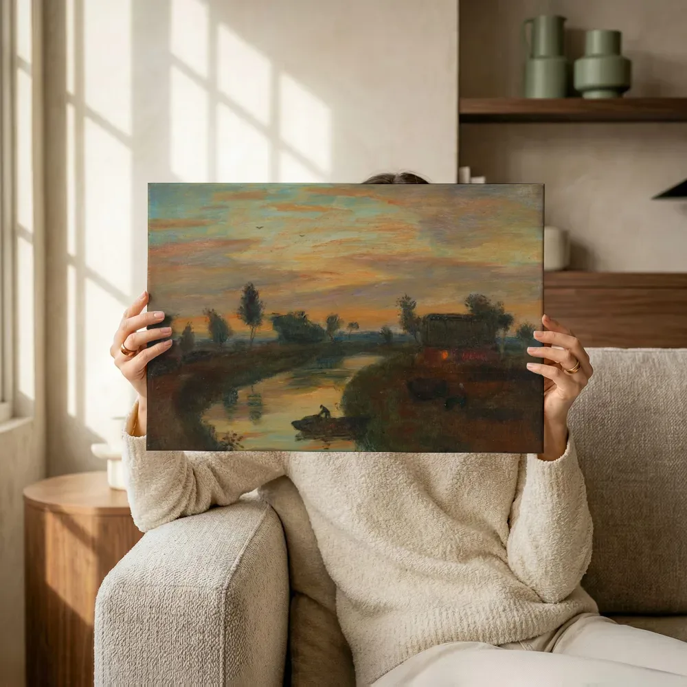 Sfeerimpressie: Avond in het veen van Otto Modersohn terwijl het omhoog wordt gehouden