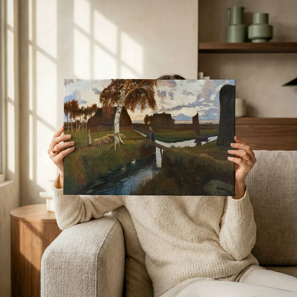 Sfeerimpressie: Avond in het veendorp van Otto Modersohn terwijl het omhoog wordt gehouden