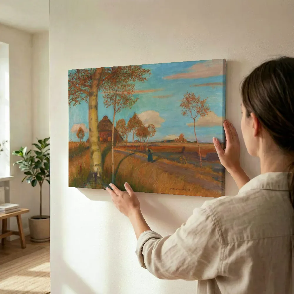 Sfeerimpressie: Avondzon in het veen van Otto Modersohn terwijl het wordt opgehangen