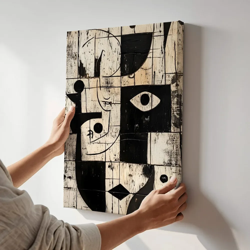 Sfeerimpressie: Abstract gezicht terwijl het aan de muur wordt gehangen
