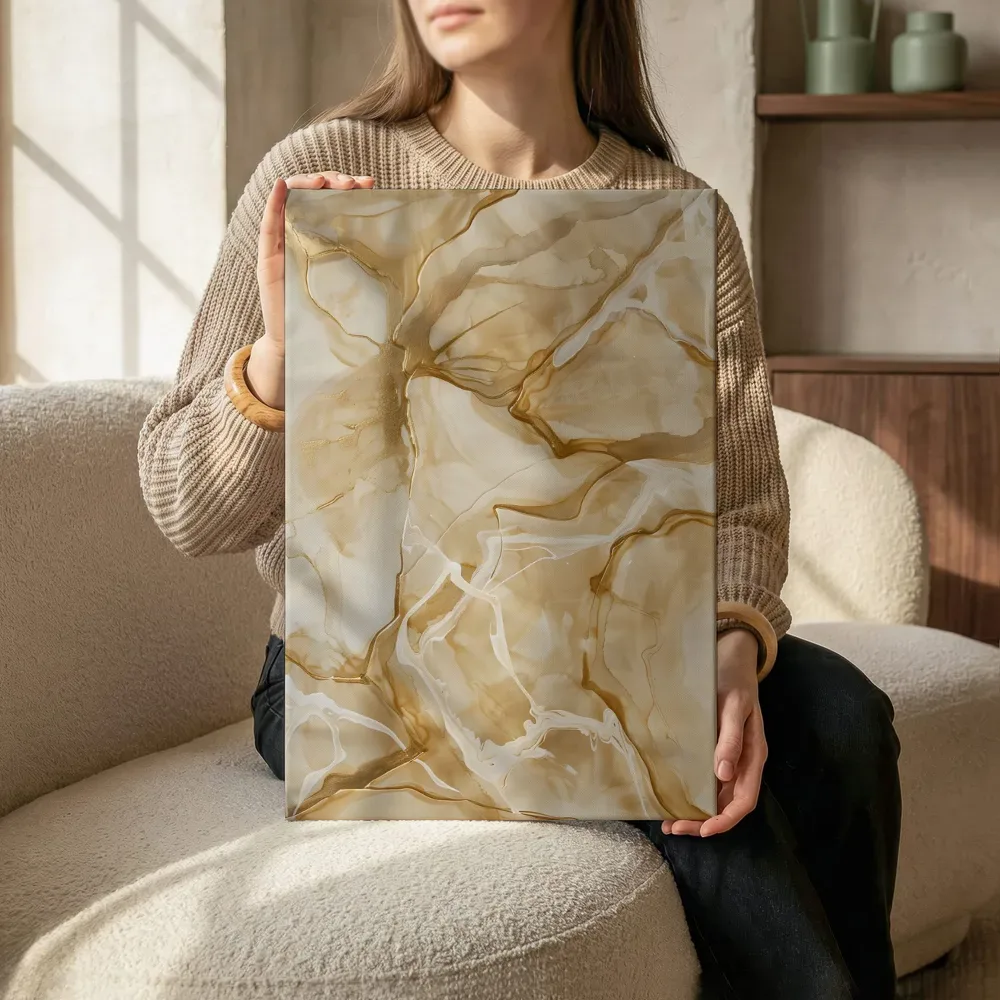 Sfeerimpressie: Gouden marmerlook abstract terwijl het zittend wordt getoond