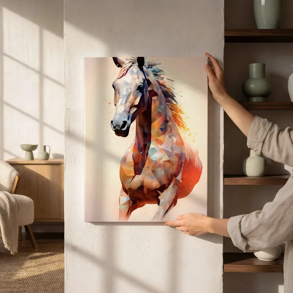 Sfeerimpressie: Abstract mozaïek paard naast de kast