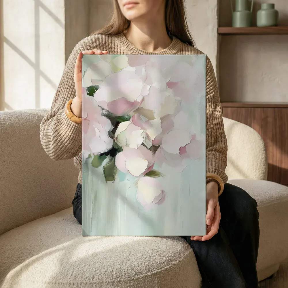 Sfeerimpressie: Abstract roze bloemen terwijl het zittend wordt getoond