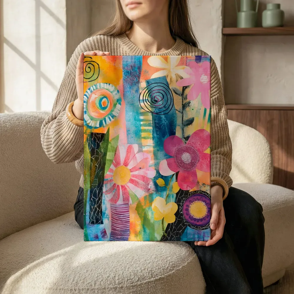 Sfeerimpressie: Abstracte bloemen met spiralen terwijl het zittend wordt getoond
