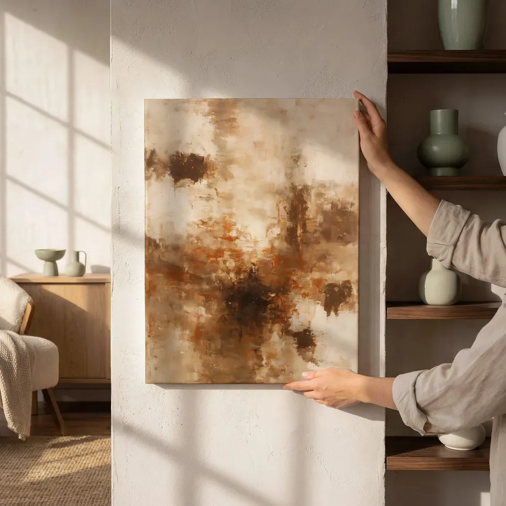 Sfeerimpressie: Abstracte compositie in dunne laagjes naast de kast