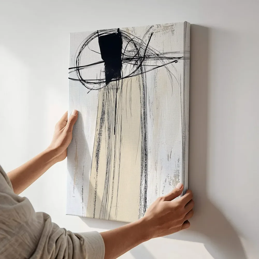 Sfeerimpressie: Abstracte krabbelvorm terwijl het aan de muur wordt gehangen