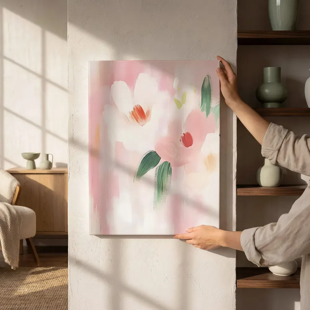 Sfeerimpressie: Abstracte magnolia bloesem naast de kast