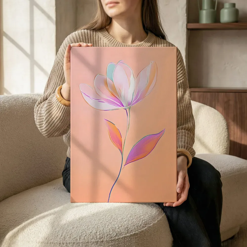 Sfeerimpressie: Abstracte magnolia op perzik terwijl het zittend wordt getoond