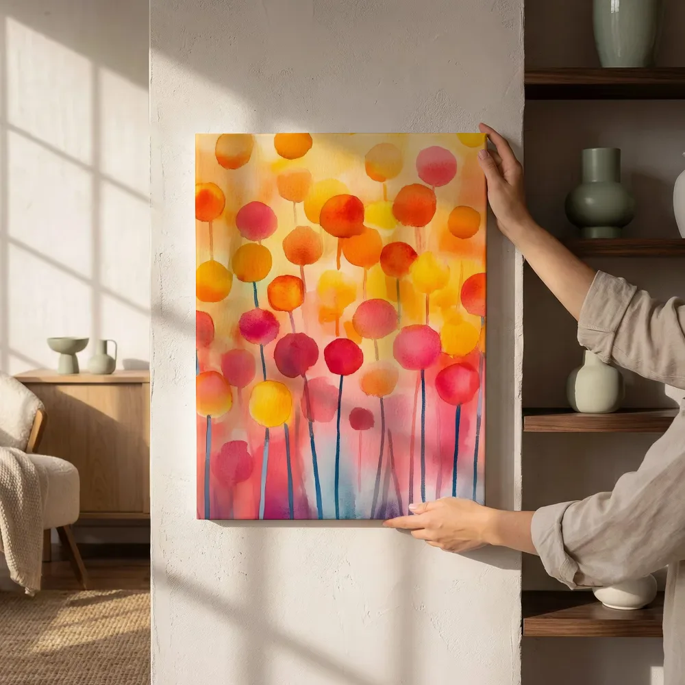 Sfeerimpressie: Abstracte pluisbloemen zonsondergang naast de kast