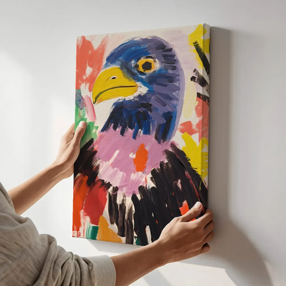 Sfeerimpressie: Abstracte roofvogel terwijl het aan de muur wordt gehangen