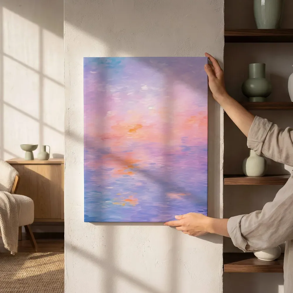 Sfeerimpressie: Abstracte waterspiegeling bij zonsondergang naast de kast