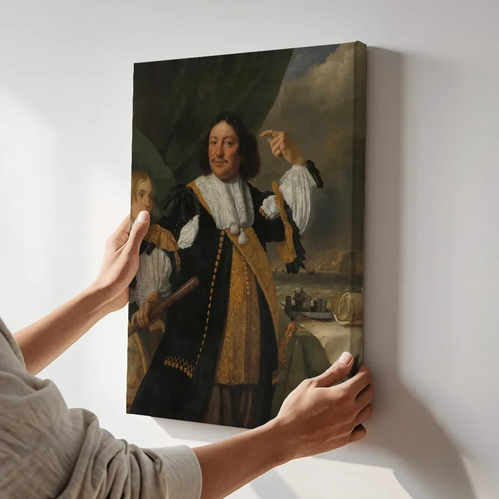 Sfeerimpressie: Aert van Nes (1626 93). Luitenant admiraal van Bartholomeus van der Helst terwijl het aan de muur wordt gehangen