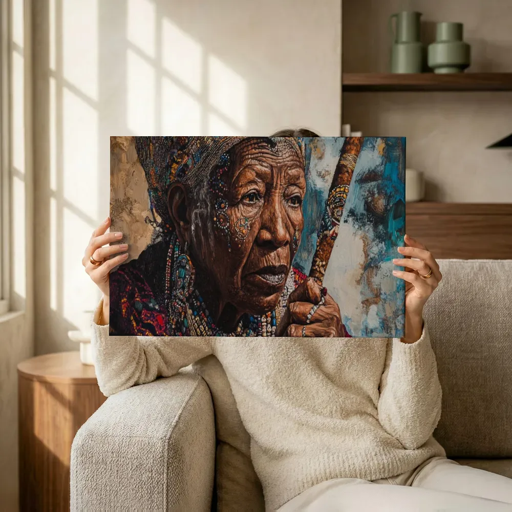 Sfeerimpressie: Afrikaanse stammoeder portret terwijl het omhoog wordt gehouden