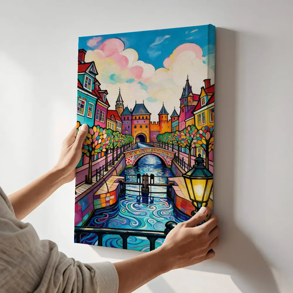 Sfeerimpressie: Alkmaar, Mient in bonte kleuren terwijl het aan de muur wordt gehangen