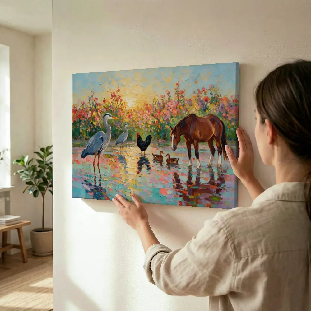Sfeerimpressie: Allerlei dieren in de bloementuin terwijl het wordt opgehangen