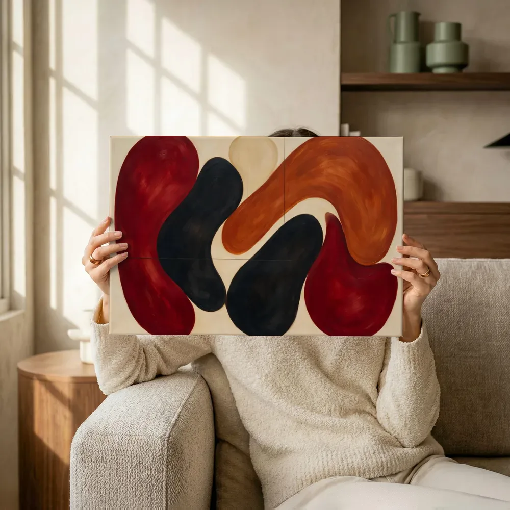 Sfeerimpressie: Amoebevlekken Organic Geometry 5 terwijl het omhoog wordt gehouden