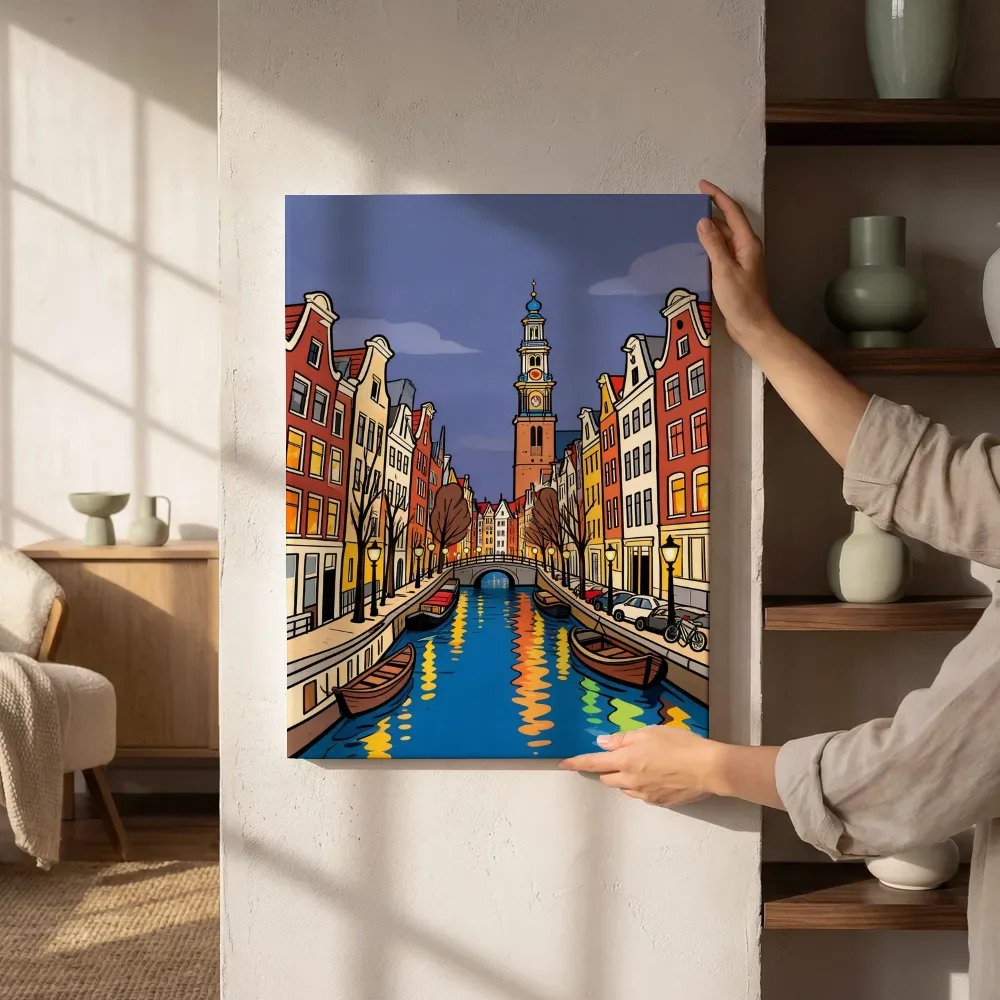 Sfeerimpressie: Amsterdam, Damrak in cartoonstijl 2 naast de kast
