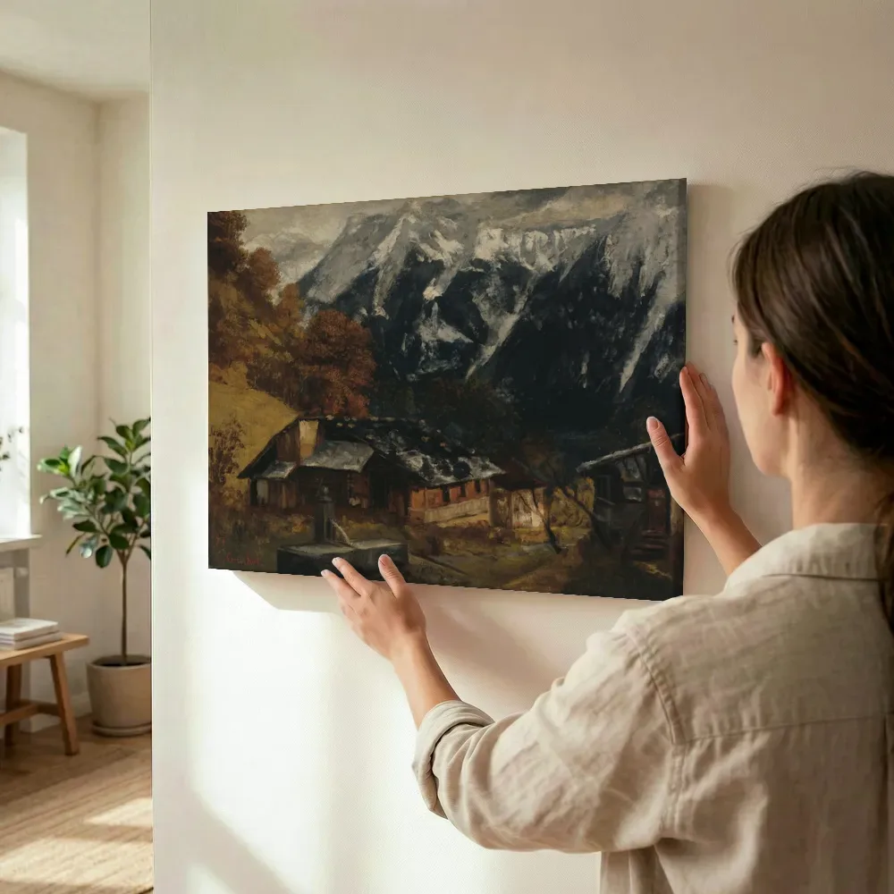 Sfeerimpressie: Een alpentafereel van Gustave Courbet terwijl het wordt opgehangen