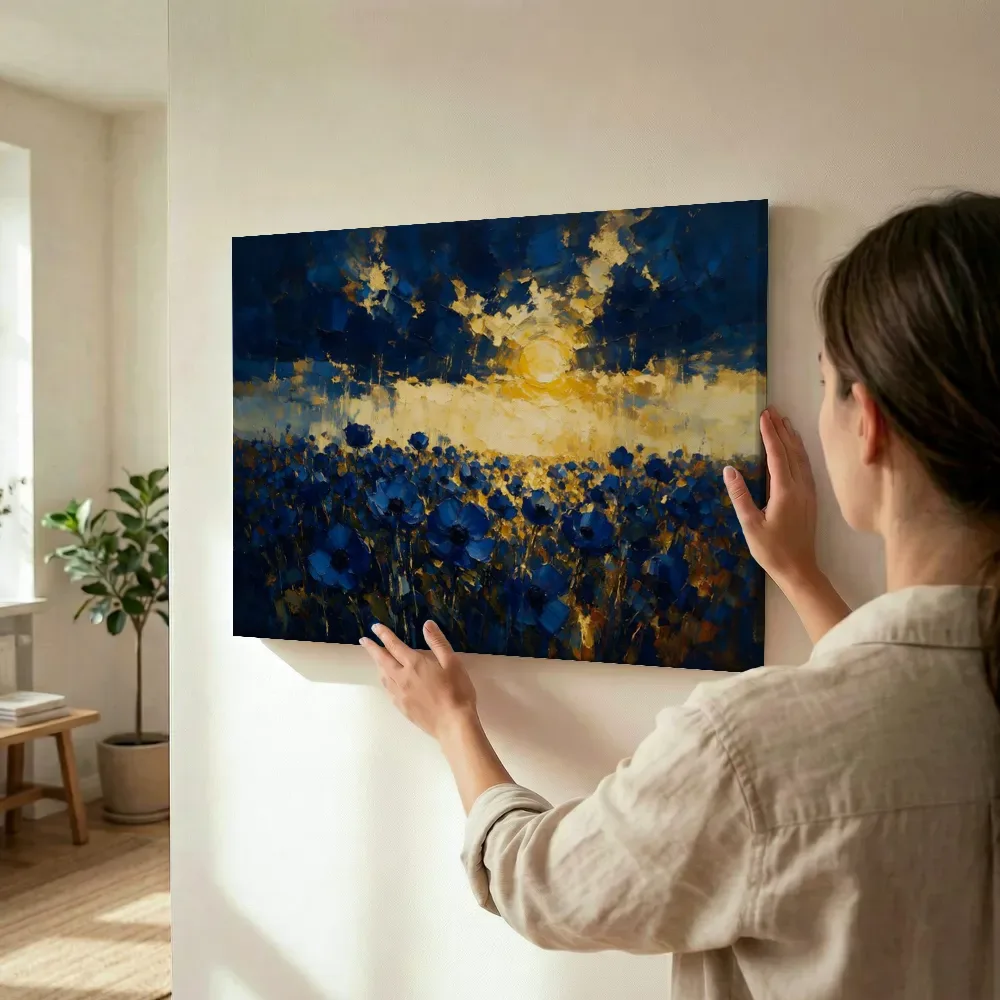 Sfeerimpressie: Anemoon onder een storm in diepblauw terwijl het wordt opgehangen