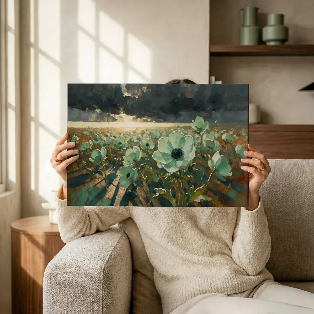 Sfeerimpressie: Anemoon onder een storm in mint terwijl het omhoog wordt gehouden