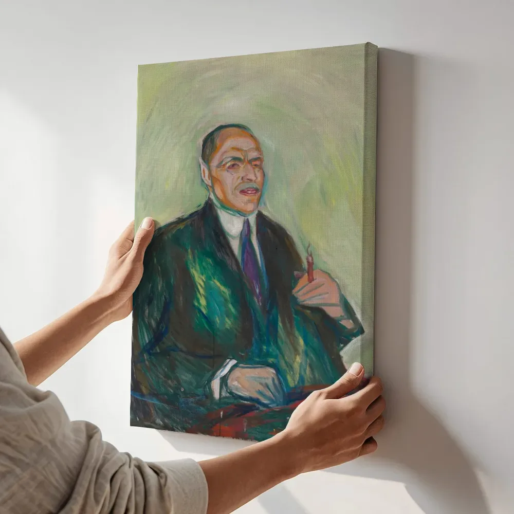 Sfeerimpressie: Anton Brünings van Edvard Munch terwijl het aan de muur wordt gehangen