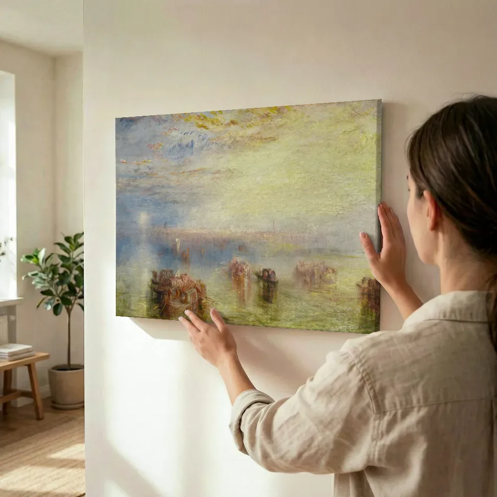 Sfeerimpressie: Approach to Venice van J. M. W. Turner terwijl het wordt opgehangen