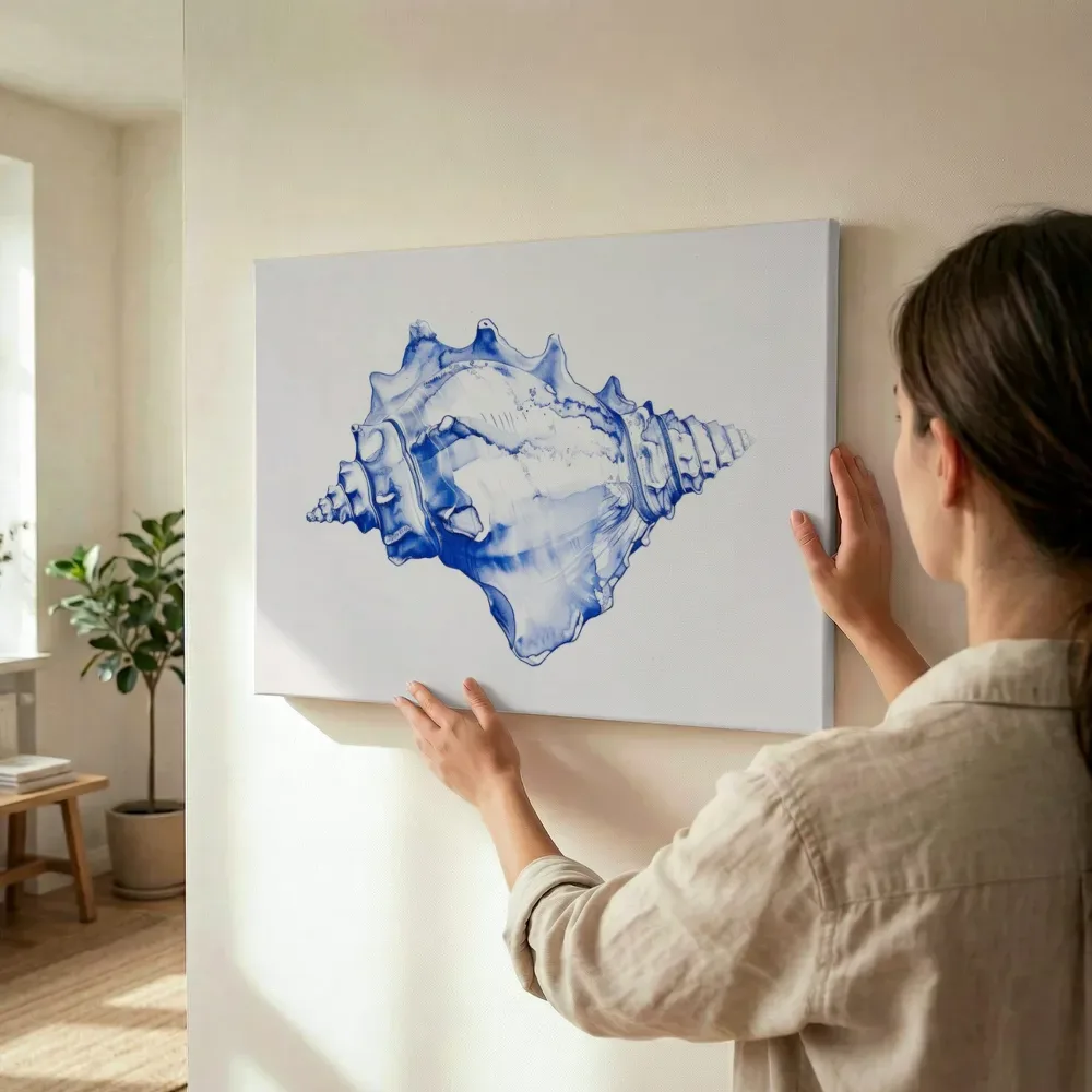 Sfeerimpressie: Blauwe stekelhoorn aquarel terwijl het wordt opgehangen