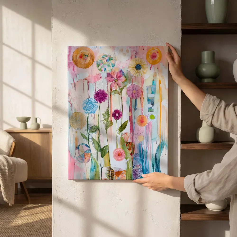 Sfeerimpressie: Aquarel bloementuin naast de kast