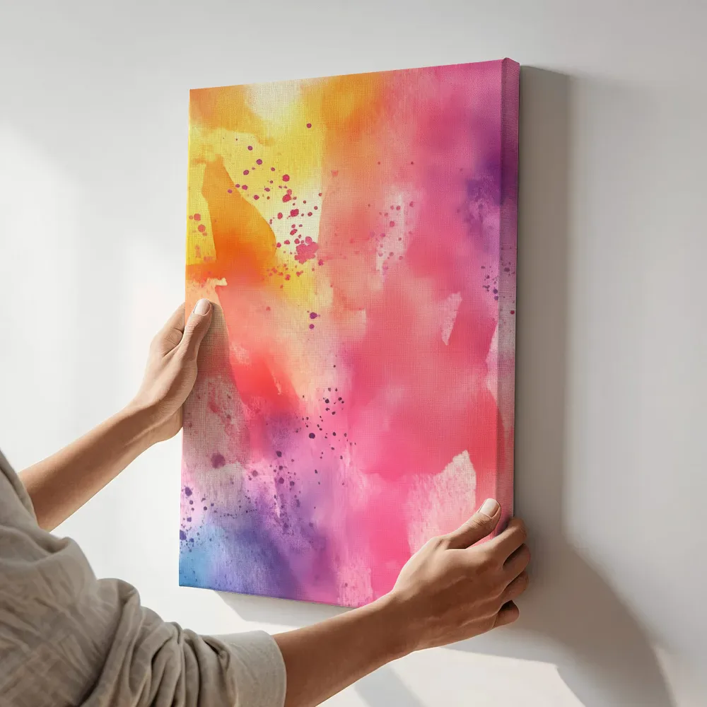 Sfeerimpressie: Aquarel kleurenexplosie terwijl het aan de muur wordt gehangen