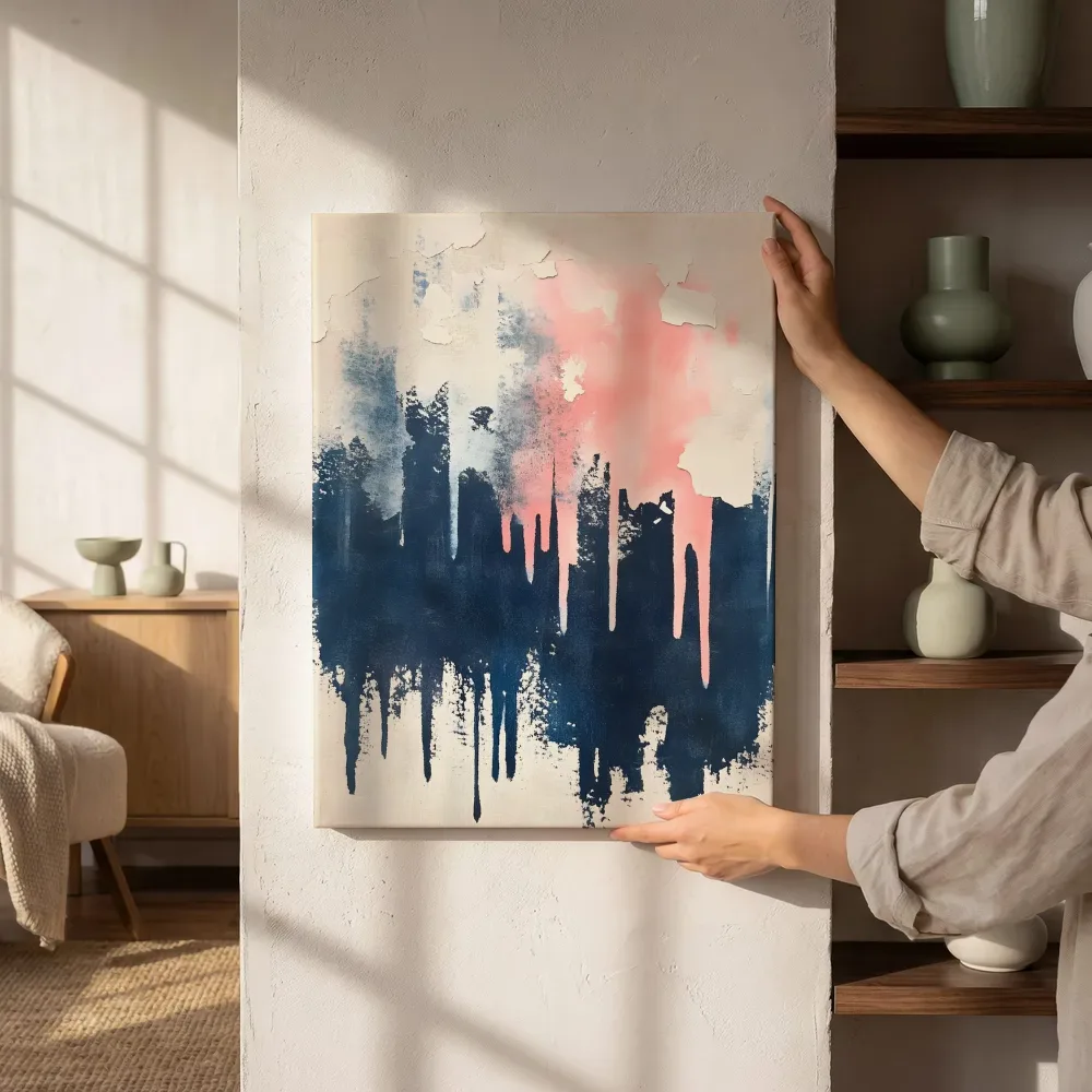 Sfeerimpressie: Aquarel plaastertextuur naast de kast