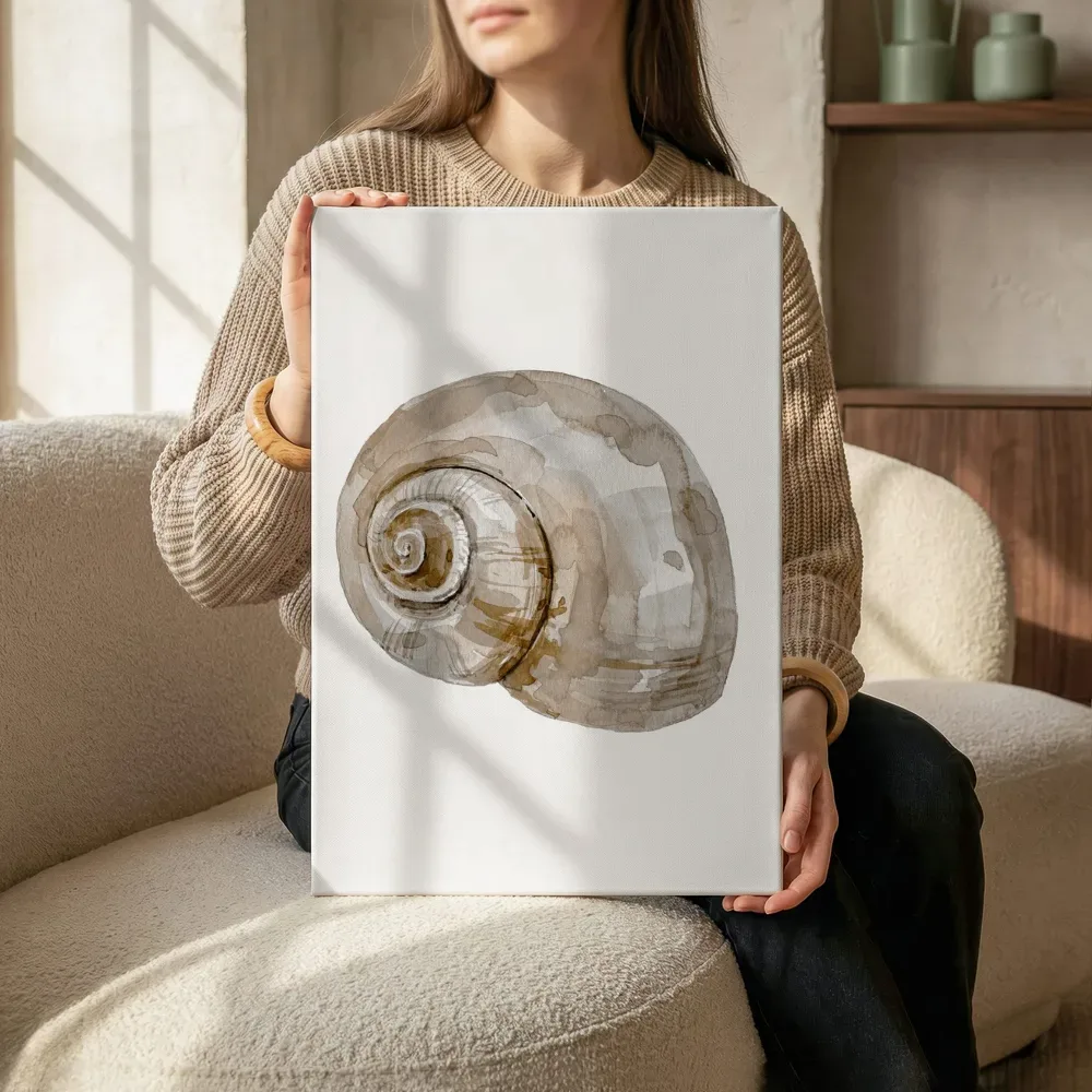 Sfeerimpressie: Spiraalvormige schelp aquarel terwijl het zittend wordt getoond