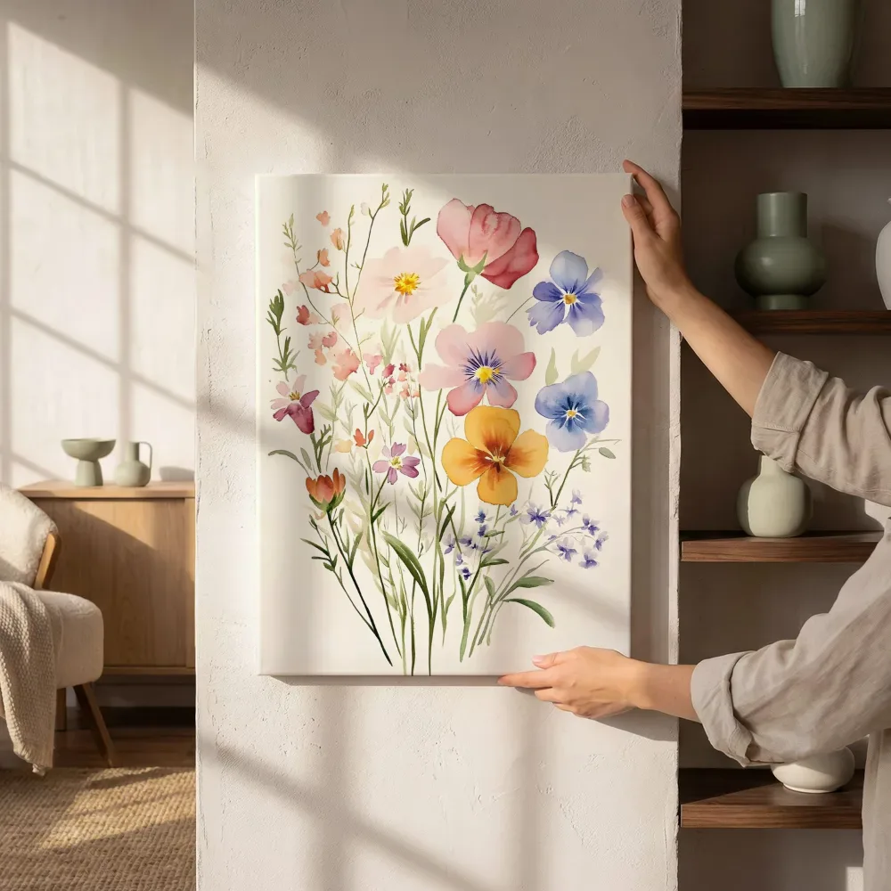 Sfeerimpressie: Aquarel veldbloemen mix naast de kast