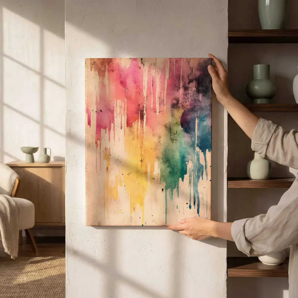 Sfeerimpressie: Aquarel verticale verfdruipers naast de kast