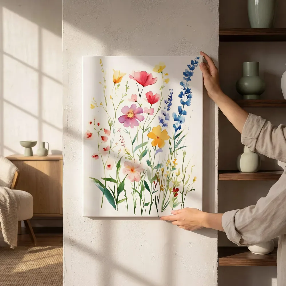 Sfeerimpressie: Aquarel wilde bloemenmix naast de kast