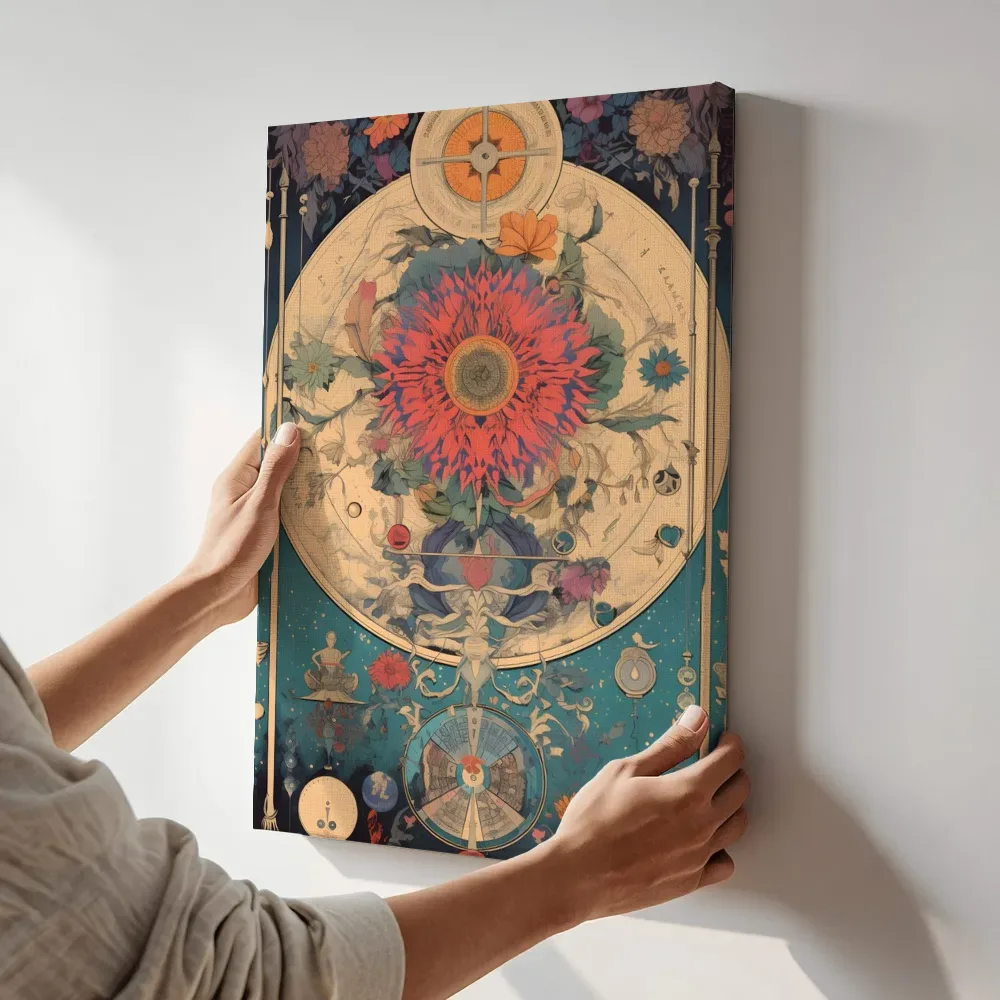 Sfeerimpressie: Astrologisch mandala terwijl het aan de muur wordt gehangen