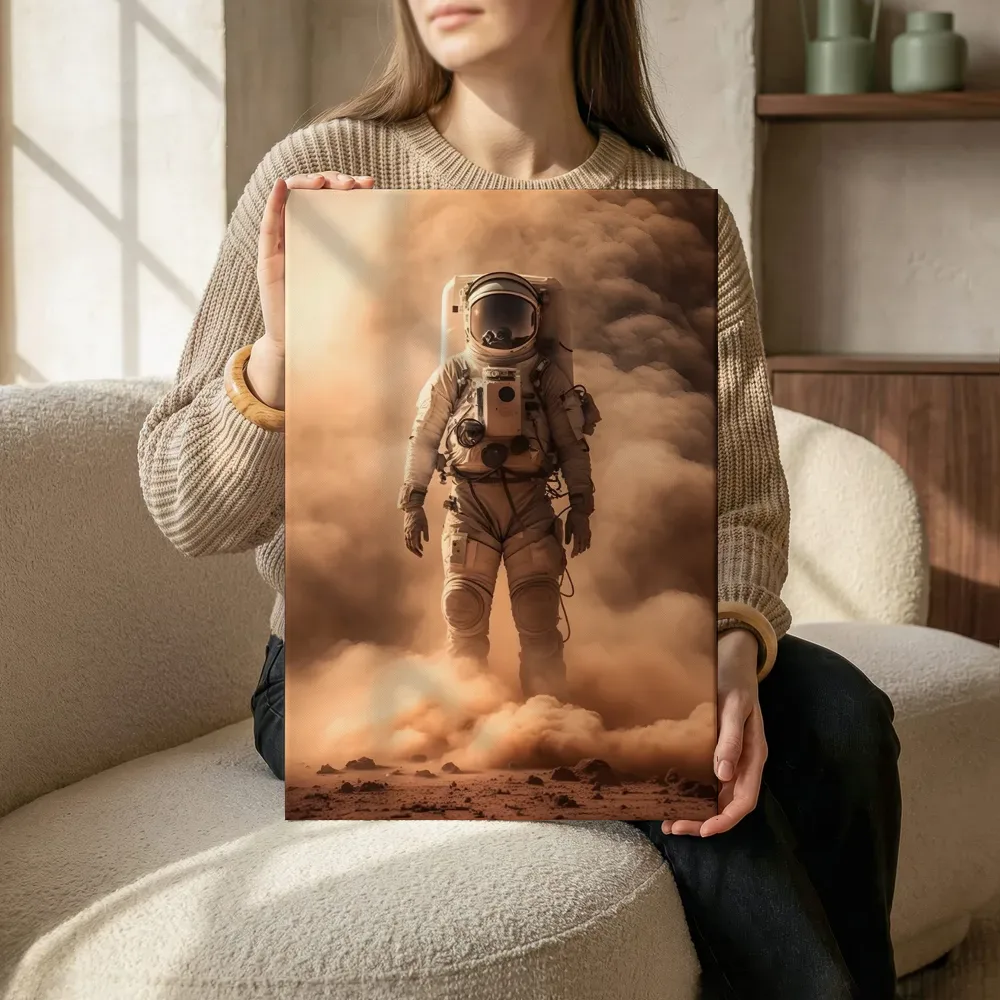 Sfeerimpressie: Astronaut in de zandstorm terwijl het zittend wordt getoond