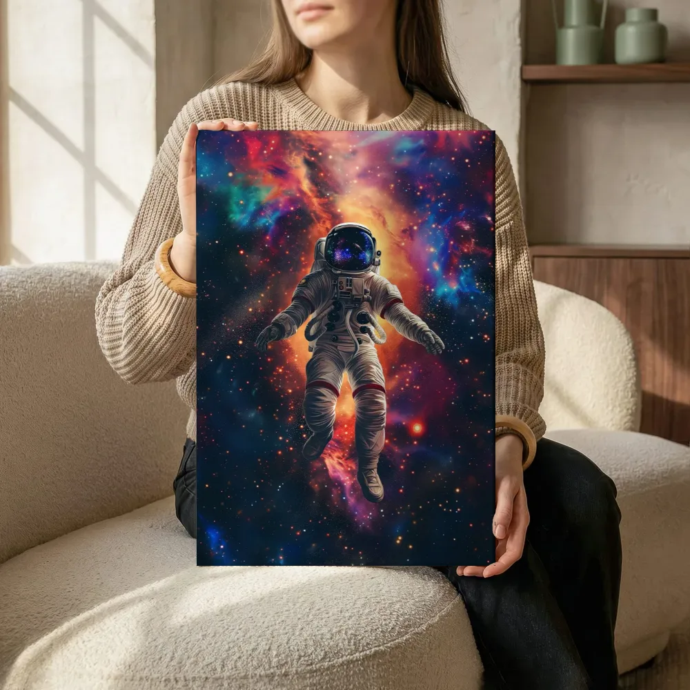 Sfeerimpressie: Astronaut in het sterrenstelsel terwijl het zittend wordt getoond